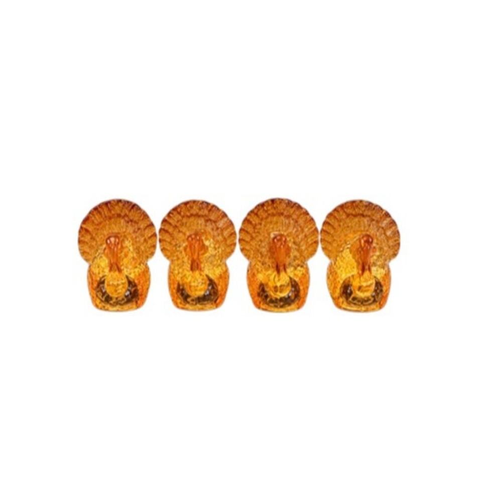 Williams Sonoma Amber Glass Turkey Candle Holders Set of 4